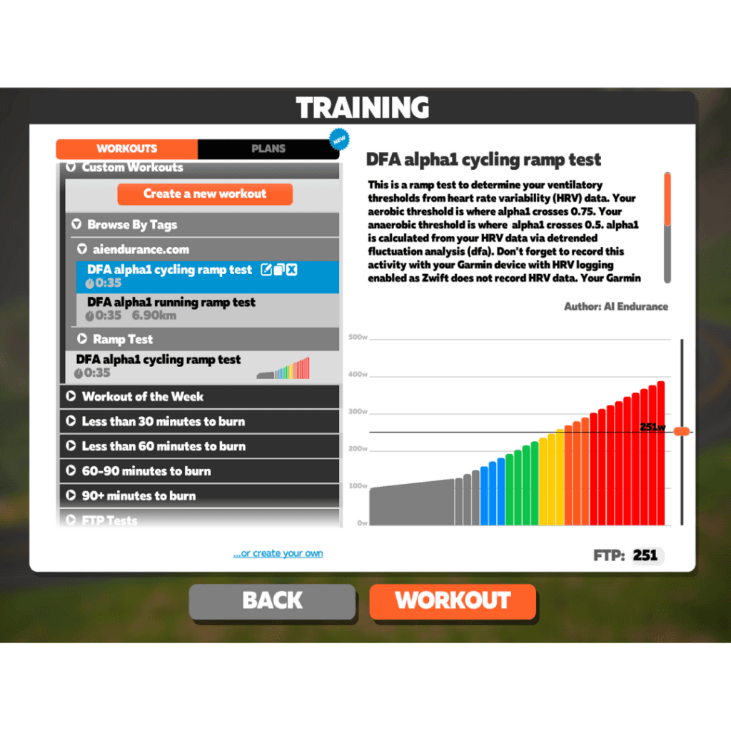 DFA alpha 1 Zwift