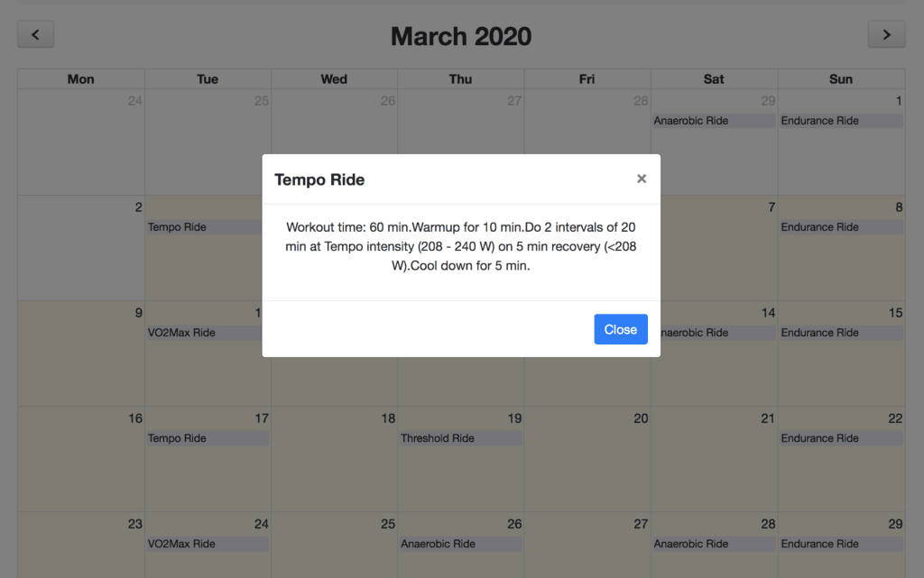 Tempo cycling workout